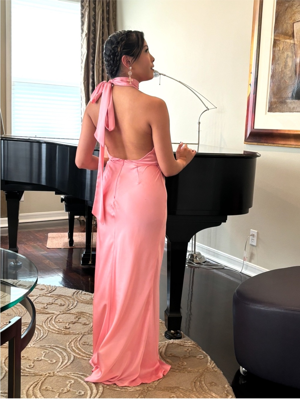 Lovers + Friends Pink Halter Satin Backless Gown - Picture 2 of 5